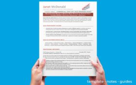 A blue background with a career change resume template being help up by two hands