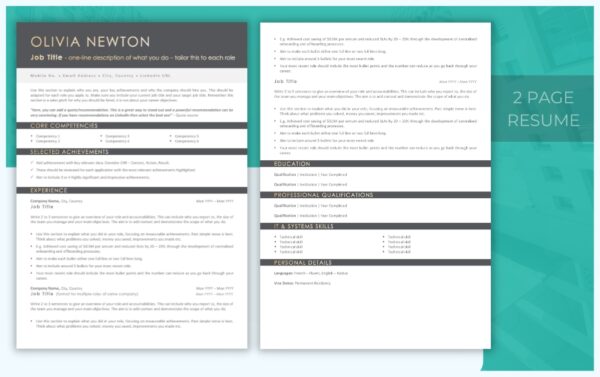Two Page Simple Resume Template - Grey - Job Search Journey