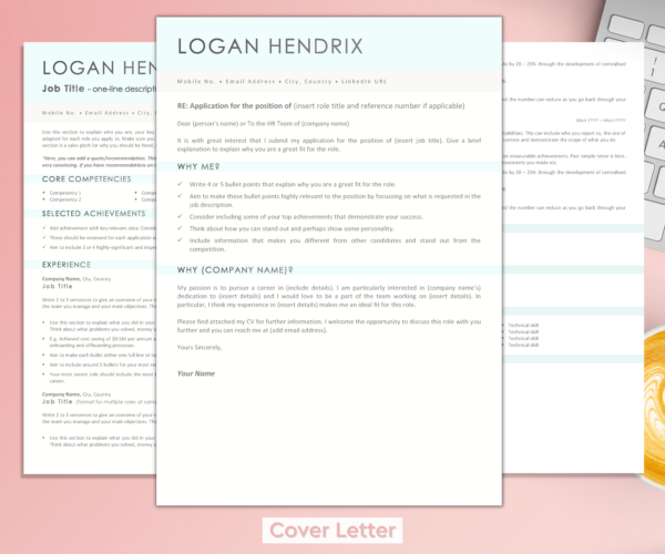 Modern Light-Teal Resume and Cover Letter Template – Bundle Offer