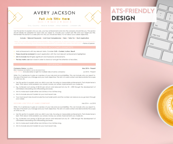 Diamond Pink & Gold Resume and Cover Letter Template – Bundle Offer