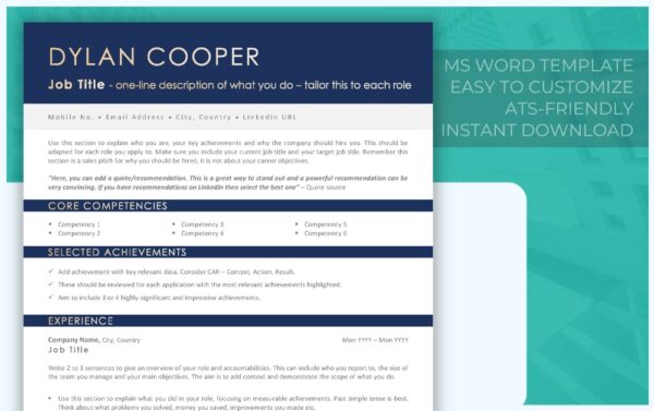 Cover Letter and Simple Resume Template - Navy - Job Search Journey