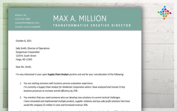 Cyan Cover Letter Page One