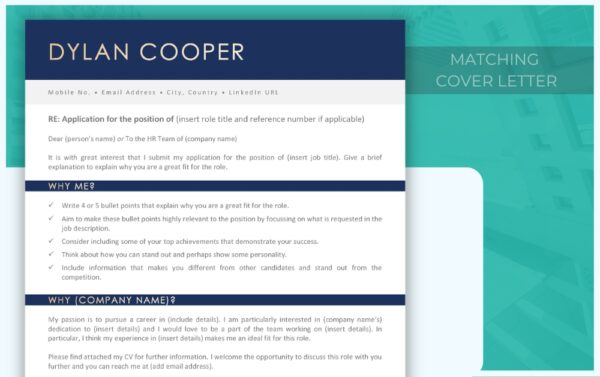 Cover Letter and Simple Resume Template - Navy - Job Search Journey