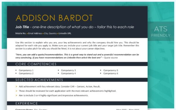 Simple Resume Template in Gold from Job Search Journey