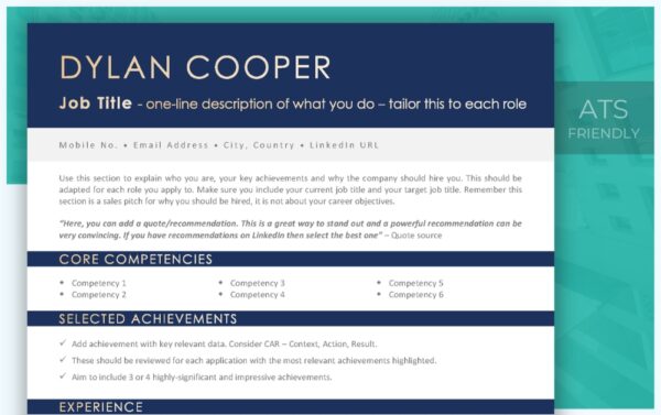 Simple Resume Template - Navy - Job Search Journey