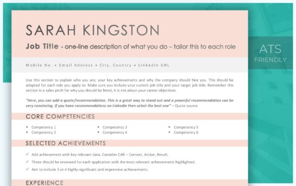 Simple Resume Template - Rose Pink - Job Search Journey