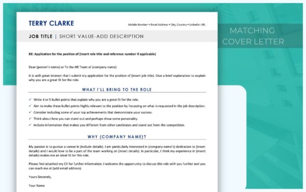 Cover Letter & Modern Executive Resume Template - Blue - Job Search Journey