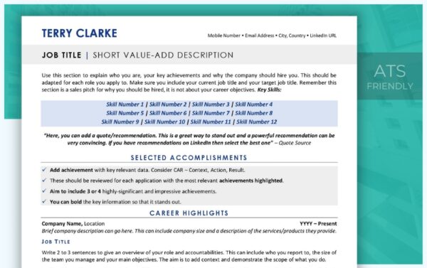 Modern Executive Resume Template - Blue - Job Search Journey