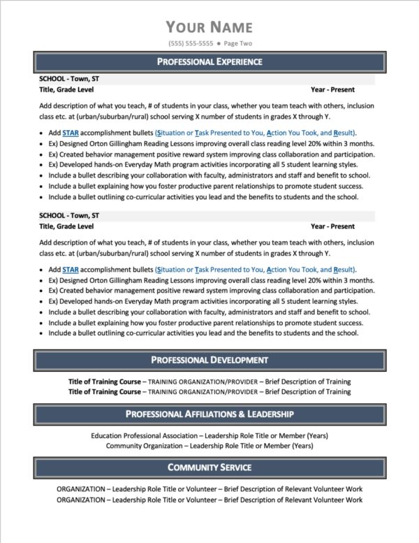Education Resume Page One Job Search Journey