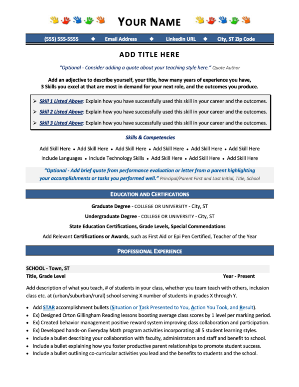 Teacher Resume Page One Job Search Journey