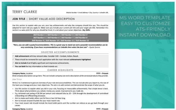 ATS Modern Executive Resume Template - Grey - Job Search Journey