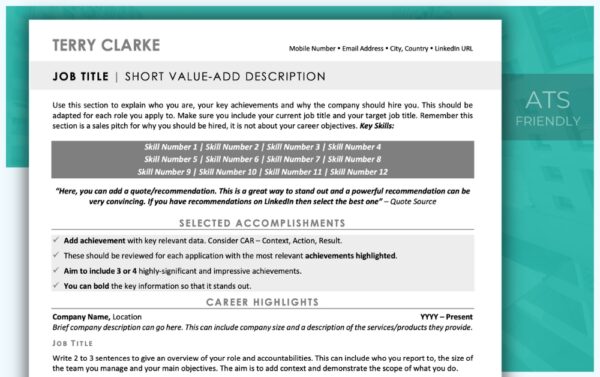 A Modern Executive Resume Template - Grey - Job Search Journey