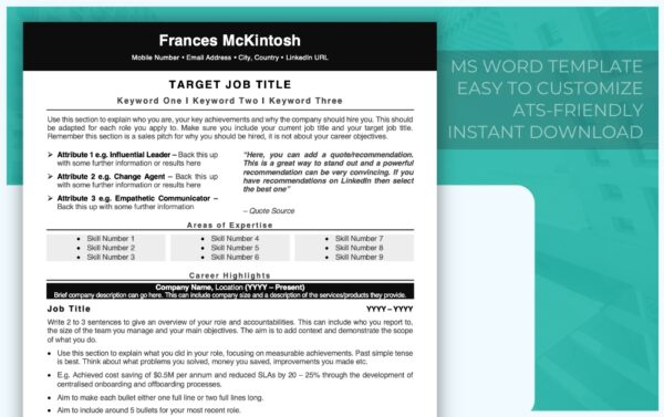 ATS-Friendly - Professional Resume Template - Black - Job Search Journey