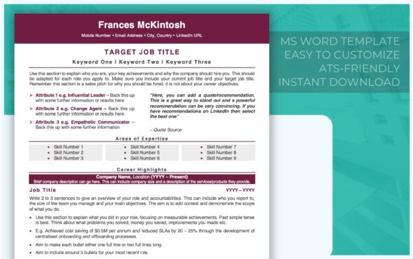 A professional resume and cover letter template from Job Search Journey