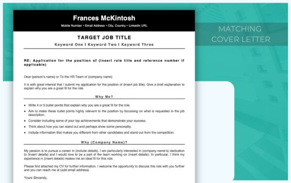 Cover Letter - Professional Resume Template - Black - Job Search Journey