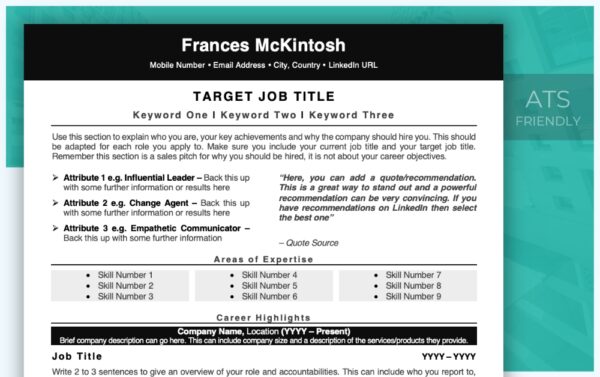 Professional Resume Template - Black - Job Search Journey