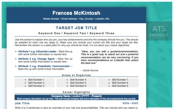 Professional Resume Template - Blue - Job Search Journey