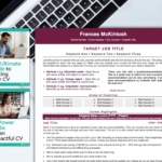 A professional resume template in burgundy with two expert guides to writing a resume