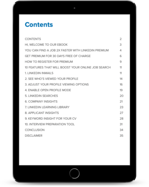 Contents page for How to Land a Job Faster With LinkedIn Premium