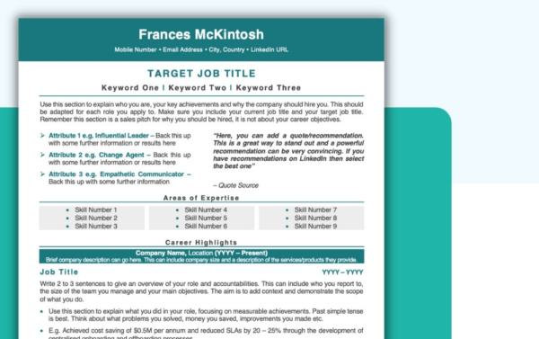 Professional Resume Template Teal
