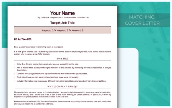 Cover Letter & Senior Attributes Resume Template - Job Search Journey - Red