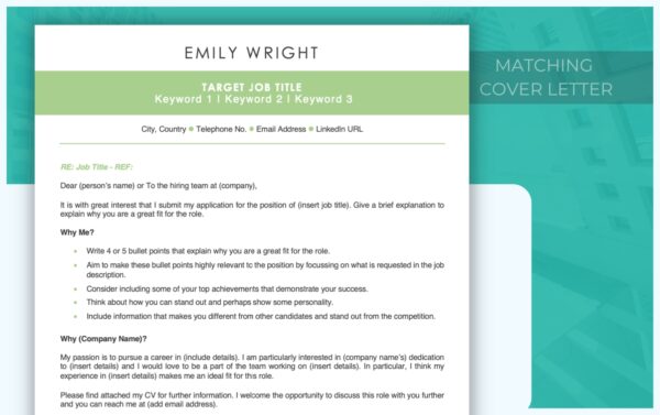 Modern Cover Letter - Light Green - Job Search Journey