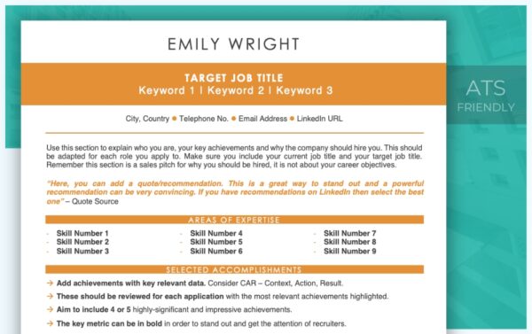 Modern Resume Template in Orange Download From Job Search Journey
