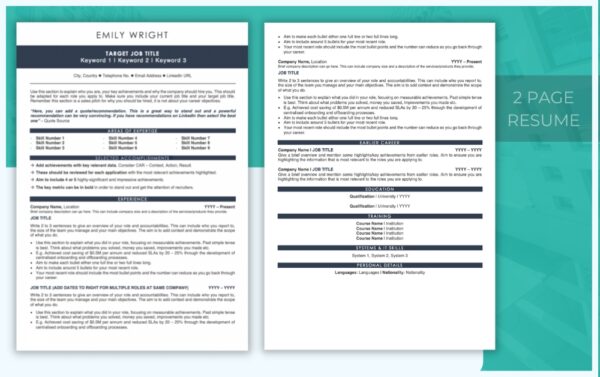 Modern Resume Template - Two Page - Job Search Journey