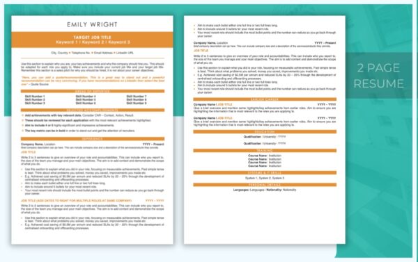 Two-Page Modern Resume Template From Job Search Journey