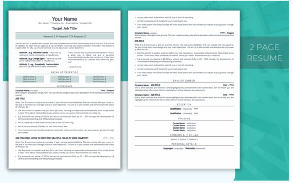 Two Page Senior Resume Template from Job Search Journey