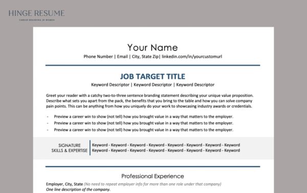 This is a mid-level resume template designed for women