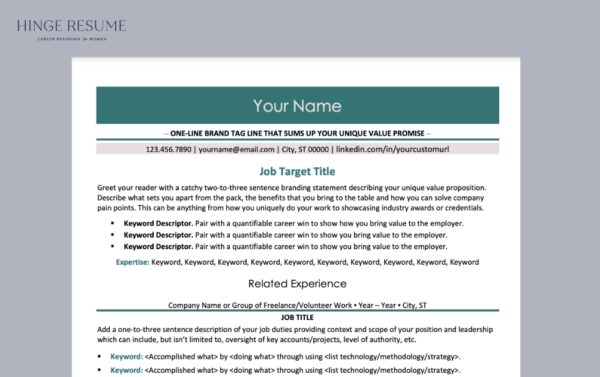 A return to work resume template in green