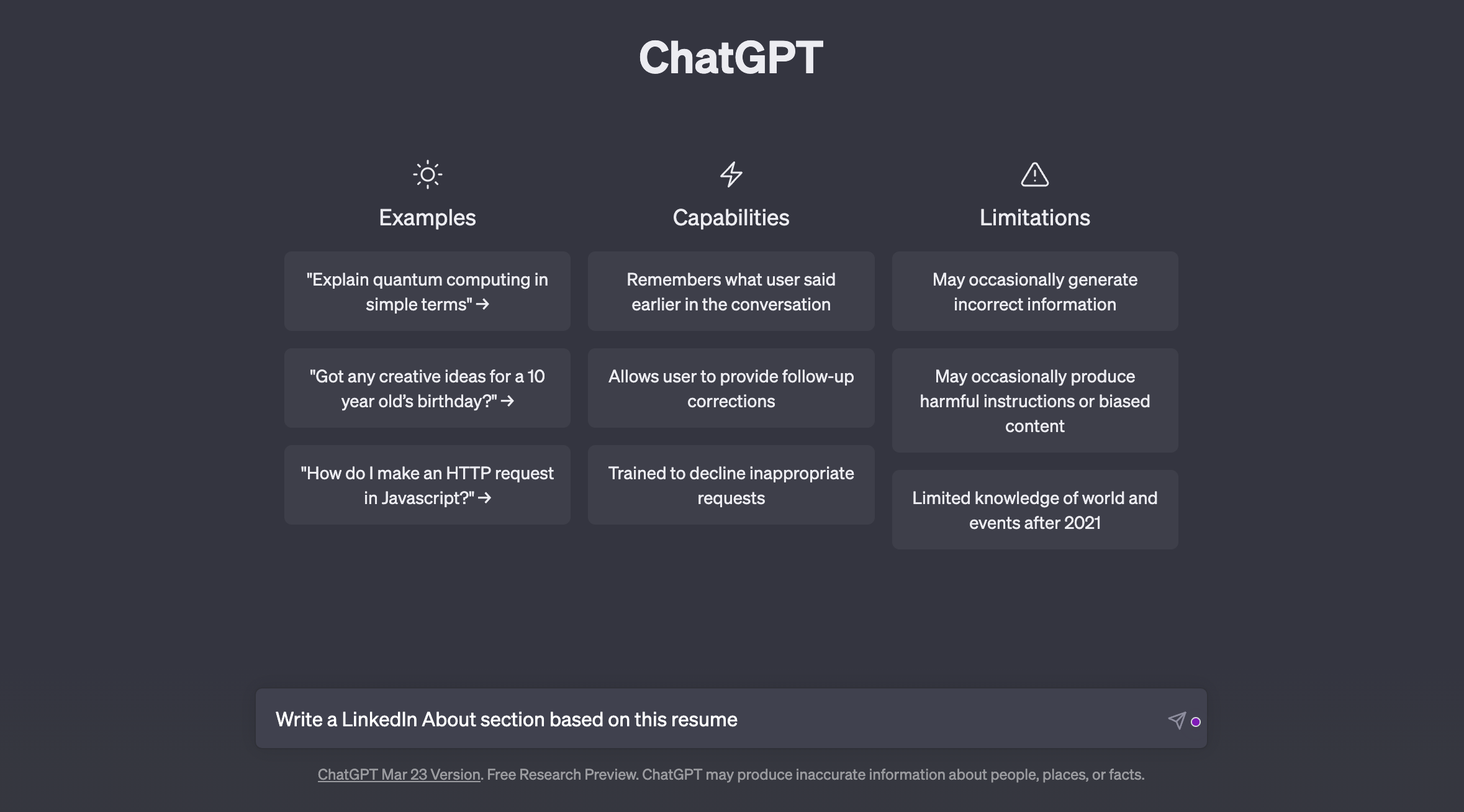 Chat GPT writes a LinkedIn About Section