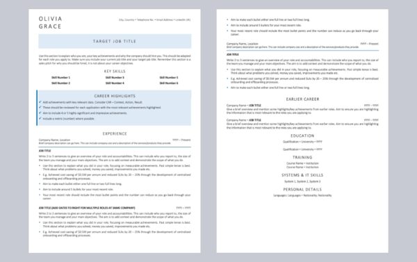 Two Page Designer Resume Template in Blue